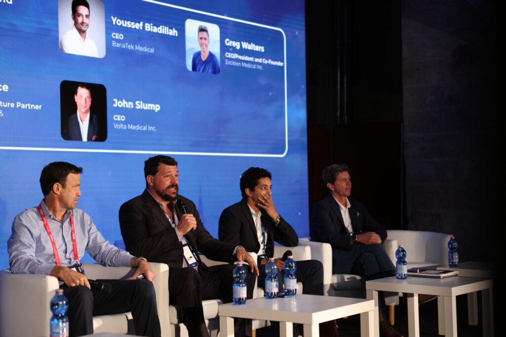 John Slump, CEO/President and Co-Founder of Atraverse Medical, speaking during a panel at MedTech Malta 2023