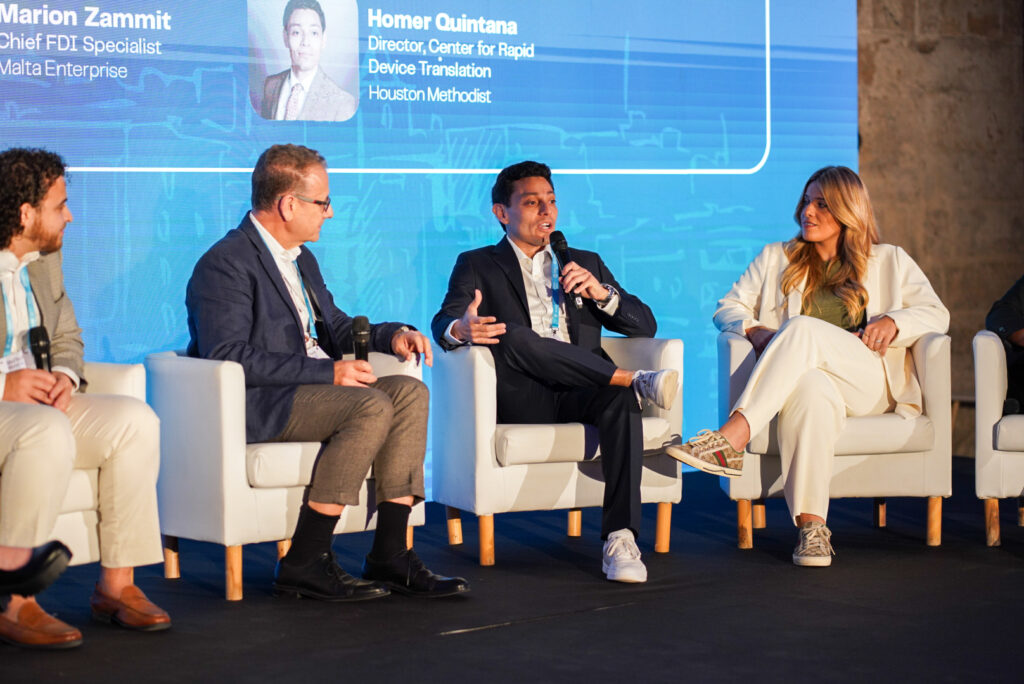 Homer Quintana, Director at Houston Methodist’s Center for Rapid Device Transition, speaking during a panel at MedTech Malta 2024
