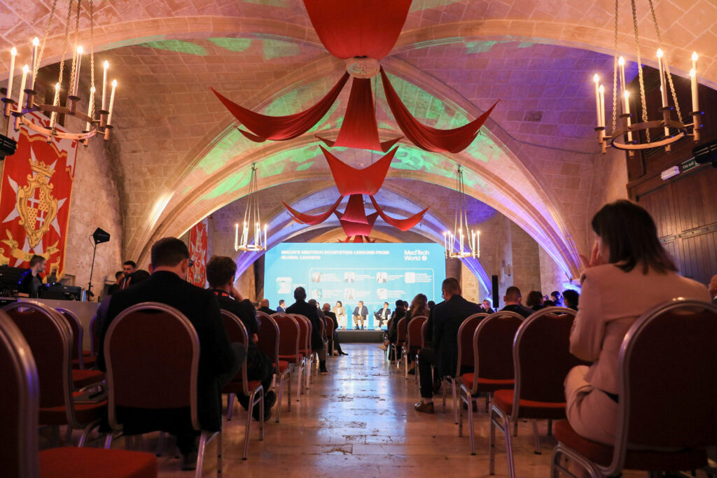 Picture taken during a MedTech Malta 2024 panel discussion at the Mediterranean Conference Centre