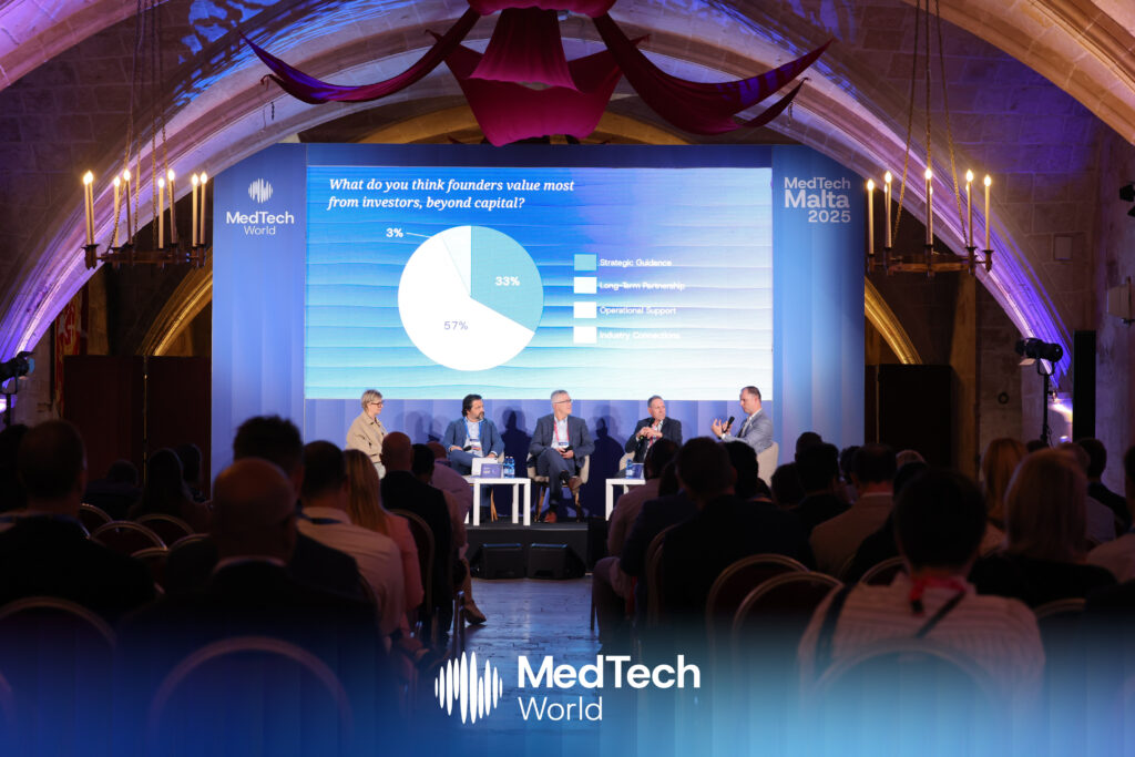 Panellists commenting their take on the live poll results during the panel at MedTech Malta 2025