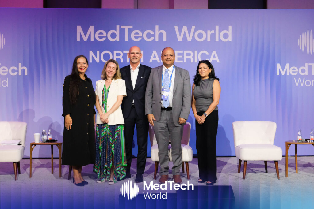 From left to right: Desert Horse Grant, Lead of Innovation at Sylvester Comprehensive Cancer Center; Addie Harris, Partner at Precision Life Science Partners; Thorsten Waloschek, CEO of NeoPredics; Dr. Ashraf Affan, Founder and CEO at Angel Kids Pediatrics and Behavioral Health; and Darshana Zaveri, Founder and Managing Partner at Catalyst Health Ventures