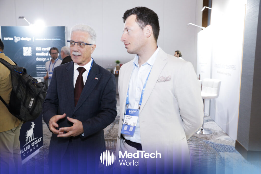 H.E. Dr. Godfrey Carmel Xuereb, Ambassador of the Republic of Malta to the United States, with Dr. Dylan Attard, CEO and Co-founder of MedTech World on the exhibition floor during the conference